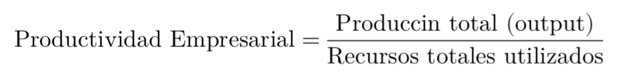 Productividad empresarial es igual a producción total entre recursos totales utilizados