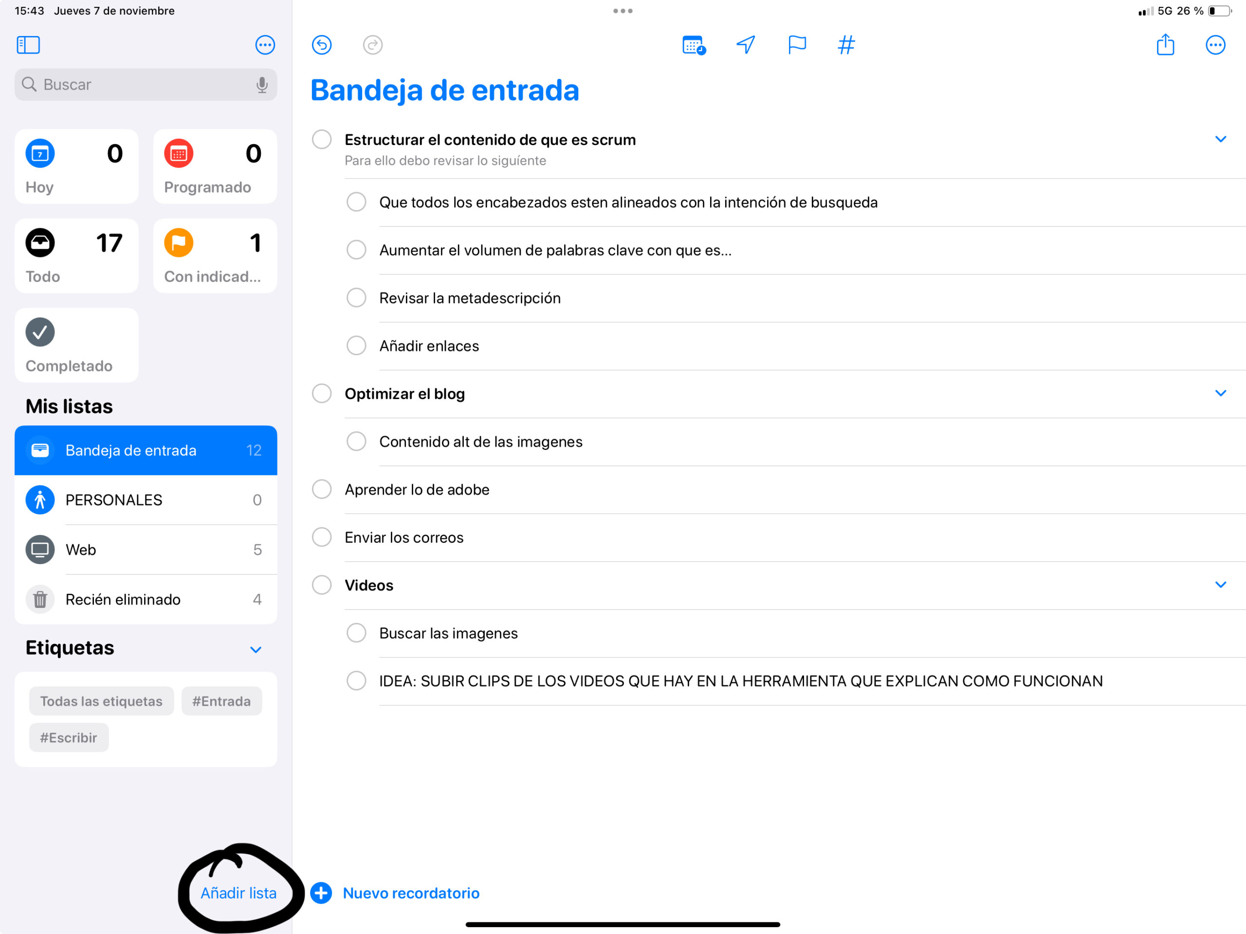 Explicación de como añadir un grupo en un gestor de tareas